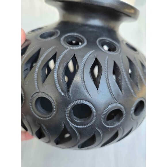 Oaxaca Black Pottery Olla Style Decorative Vase Mexico Barro Negro Handmade Pot - Picture 9 of 11